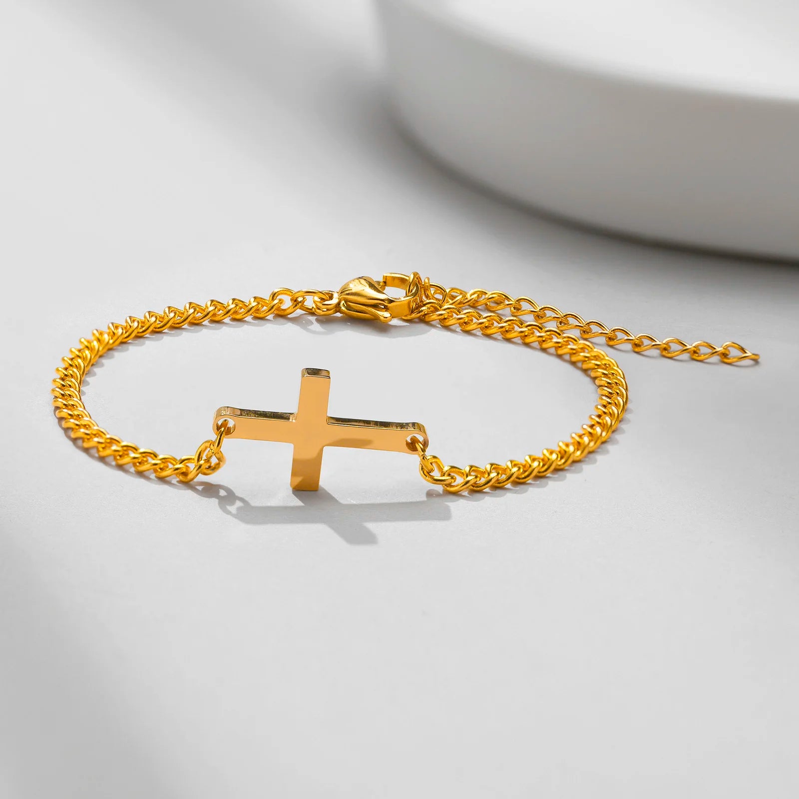 Herren- oder Damenarmband mit Kreuz und Gourmet-Kettengliedern Gold