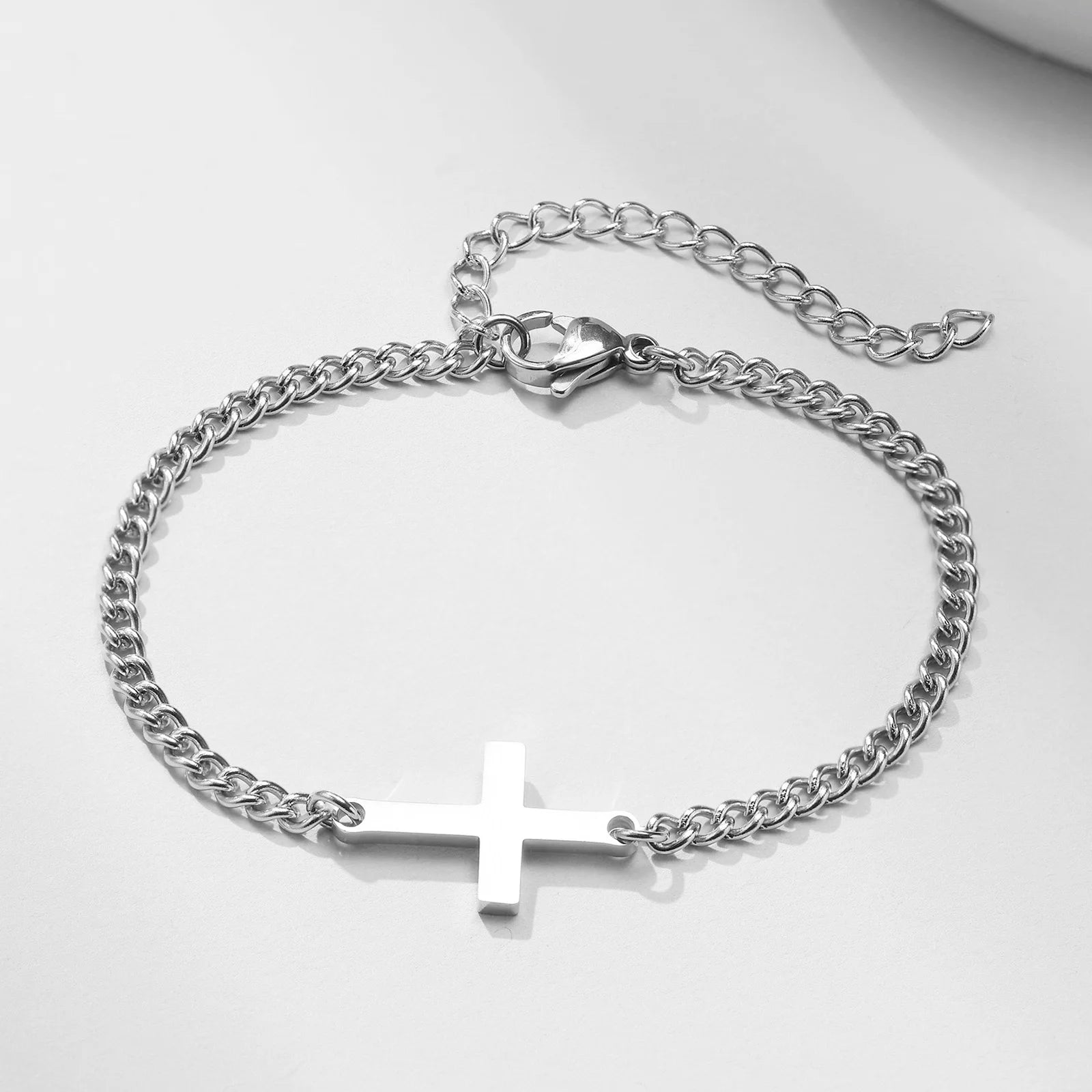 Herren- oder Damenarmband mit Kreuz und Gourmet-Kettengliedern Silber