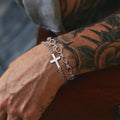 Herren- oder Damenarmband mit Kreuz und Gourmet-Kettengliedern Silber