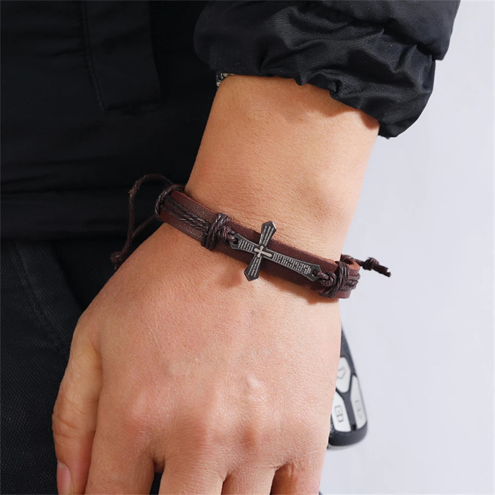 Herren Lederkreuz Armband braun