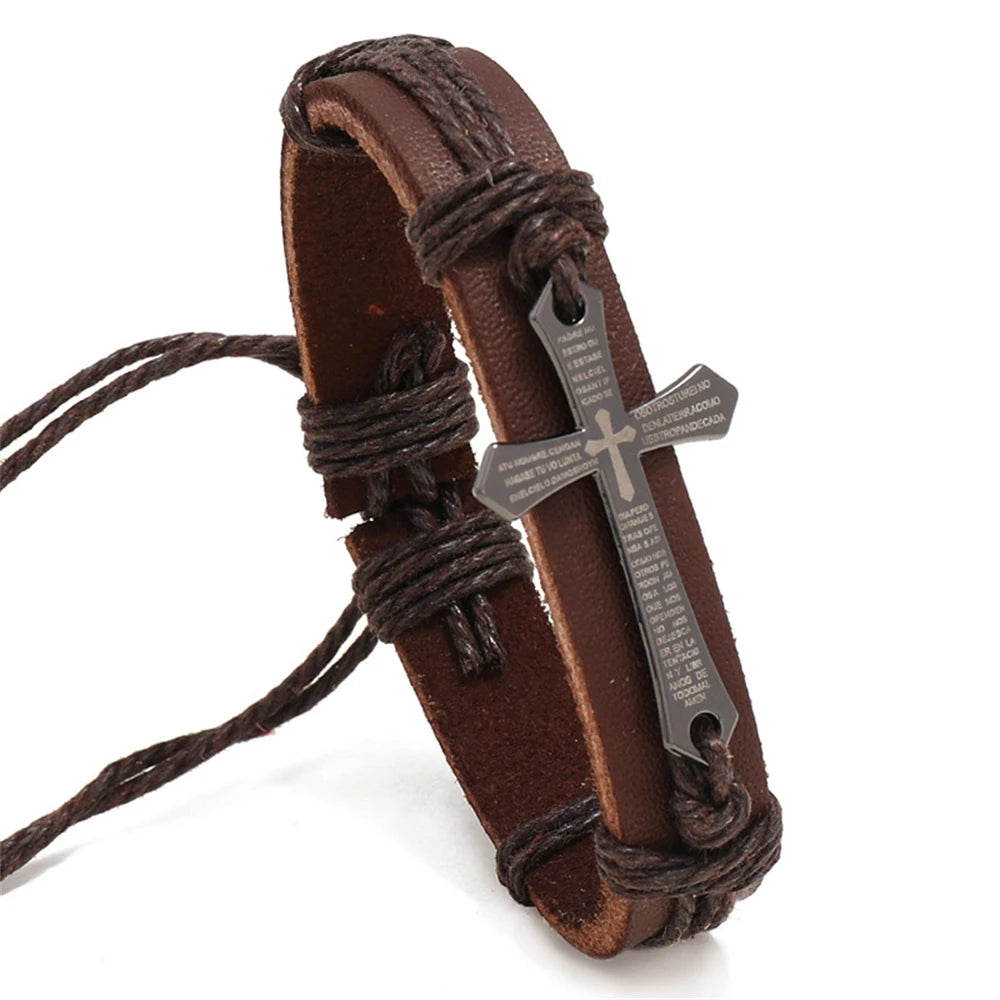 Herren Lederkreuz Armband braun