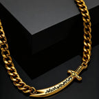 Kubanisches Herrenarmband mit arabischem Ali Zulfiqar Schwert in Gold