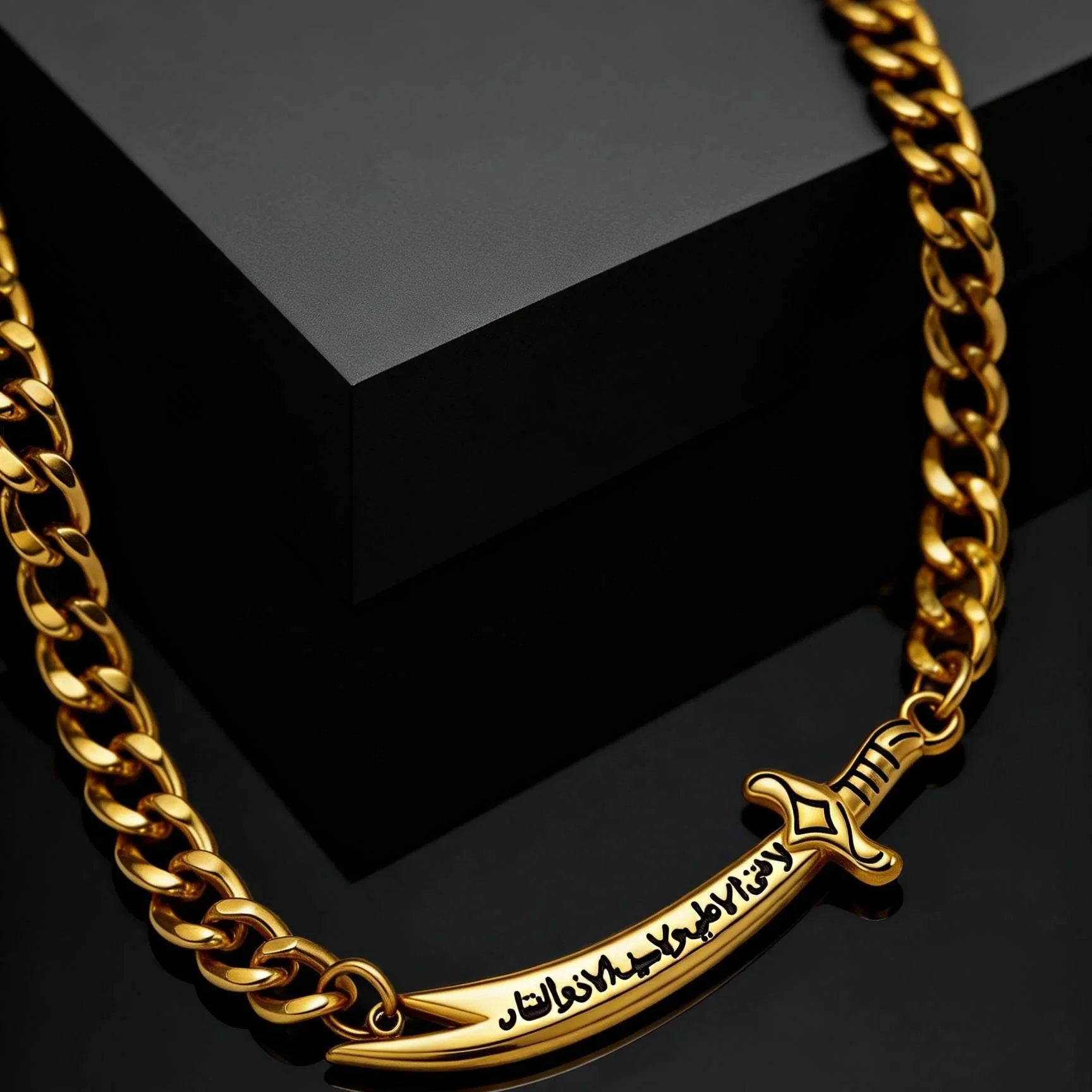 Kubanisches Herrenarmband mit arabischem Ali Zulfiqar Schwert in Gold