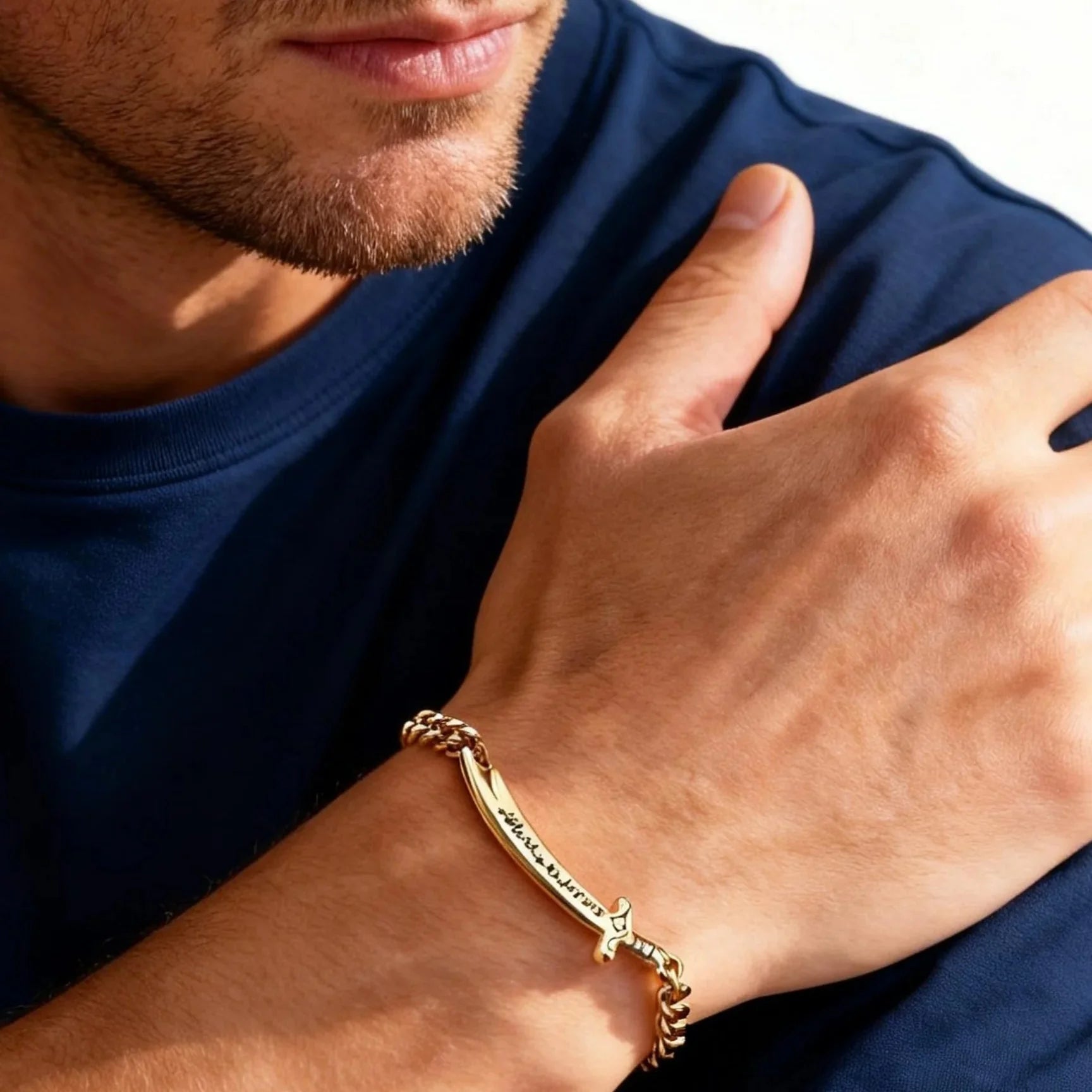 Kubanisches Herrenarmband mit arabischem Ali Zulfiqar Schwert in Silber