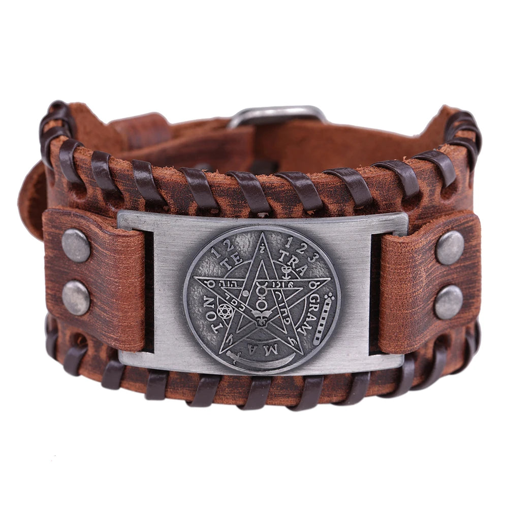 Lederarmband Pentakel Hexerei Wicca Gliederarmband 1