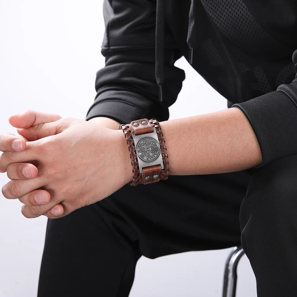 Lederarmband Pentakel Hexerei Wicca Gliederarmband 1