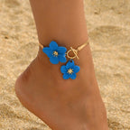Blaues Blumen-Fußkettchen für Damen