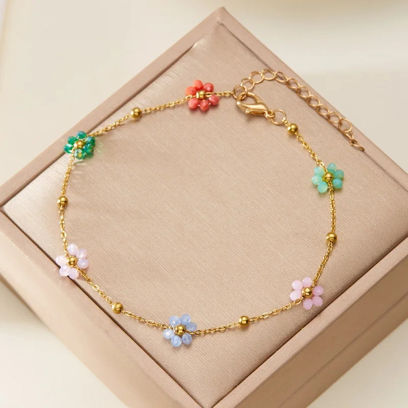 Knöchelarmband mit bunten Blumen