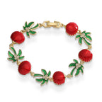 Armband mit Palmen aus grünem Emaille und roten Muscheln