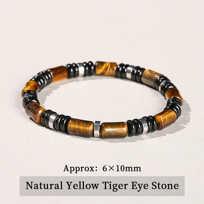 Elastisches Armband Dreifachschutz – Tigerauge, Onyx und Hämatit