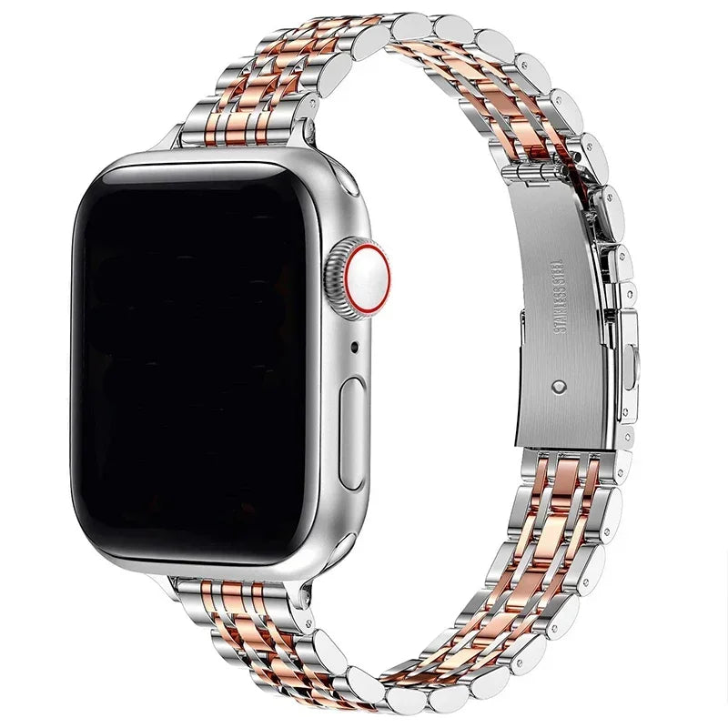 Ersatzarmband für Apple Watch aus silberfarbenem und roségoldfarbenem Edelstahl