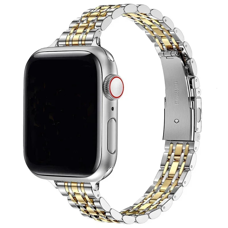 Ersatzarmband für Apple Watch aus silberfarbenem und goldfarbenem Edelstahl