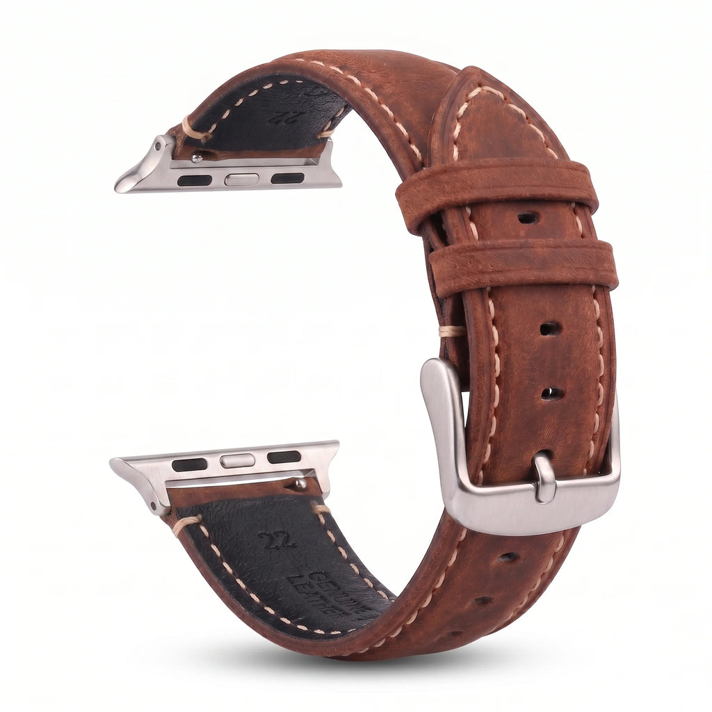 Ersatzarmband für die Apple Watch aus klassischem braun-silbernem Leder