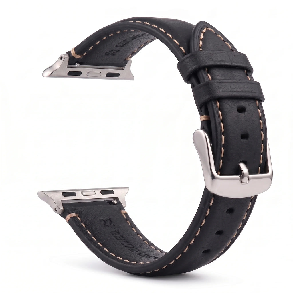 Ersatzarmband für die Apple Watch aus klassischem schwarz-silbernem Leder