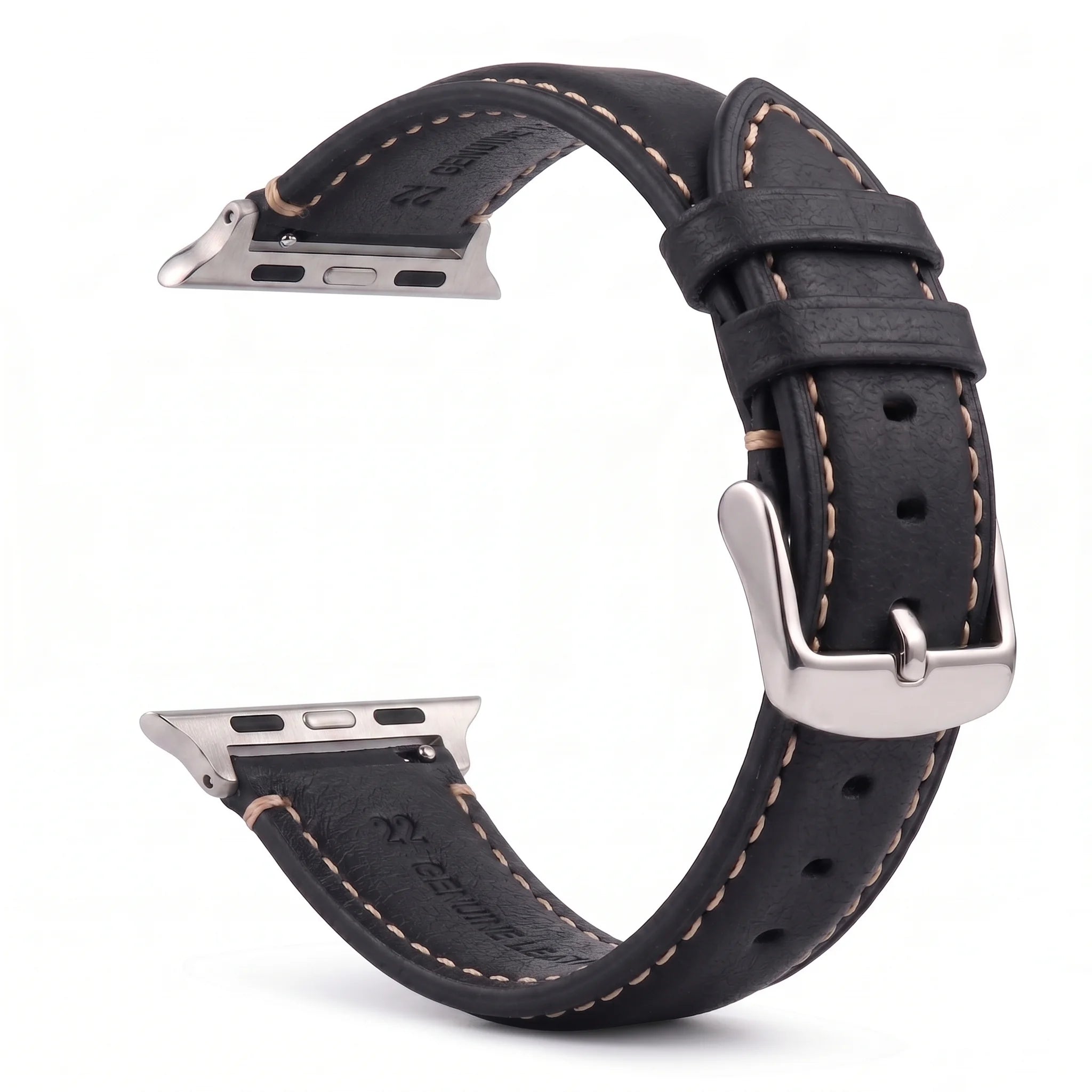 Ersatzarmband für die Apple Watch aus klassischem schwarz-silbernem Leder
