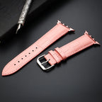Ersatzarmband für die Apple Watch aus rosafarbenem Leder und Stahl