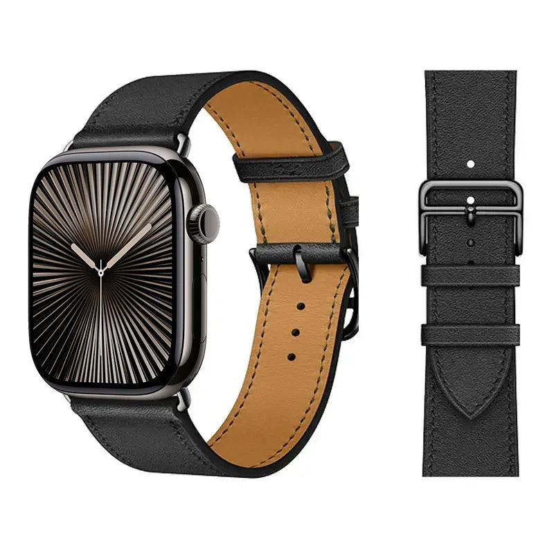 Ersatzarmband für Apple Watch aus Leder für Damen und Herren in Schwarz