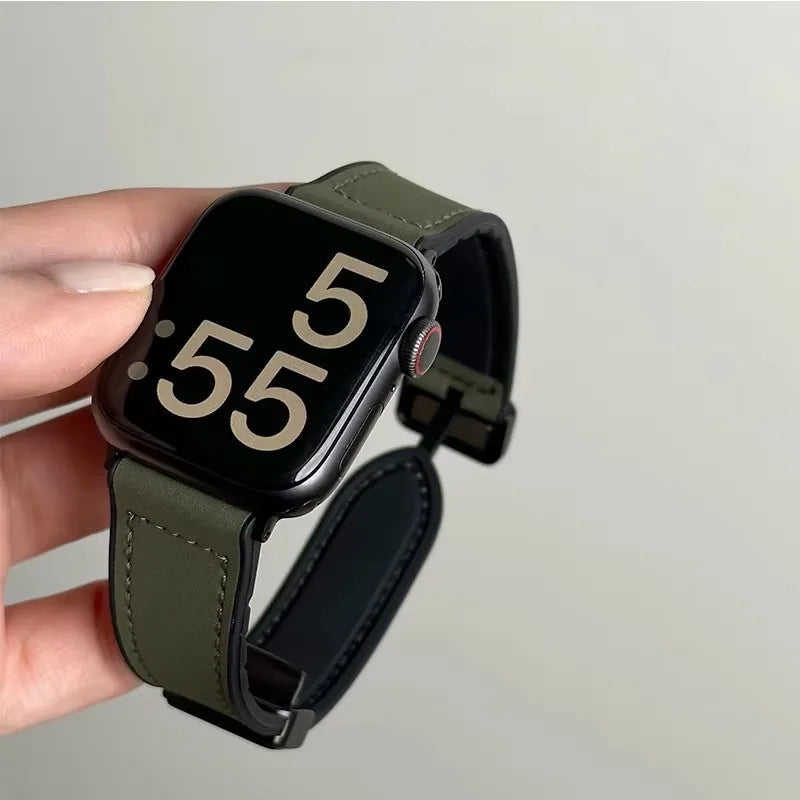 Ersatzarmband für die Apple Watch aus grünem Leder
