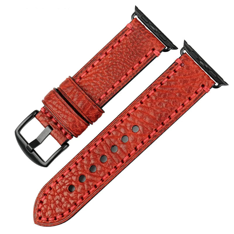 Ersatzarmband für Apple Watch aus gealtertem roten Leder