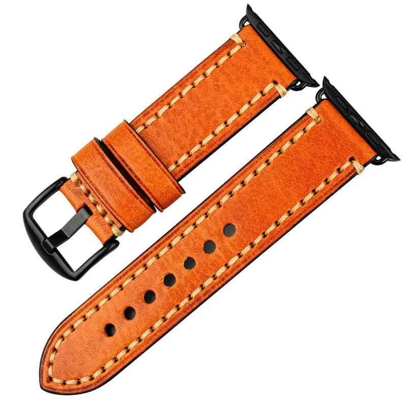 Ersatzarmband für Apple Watch aus gealtertem orangen Leder