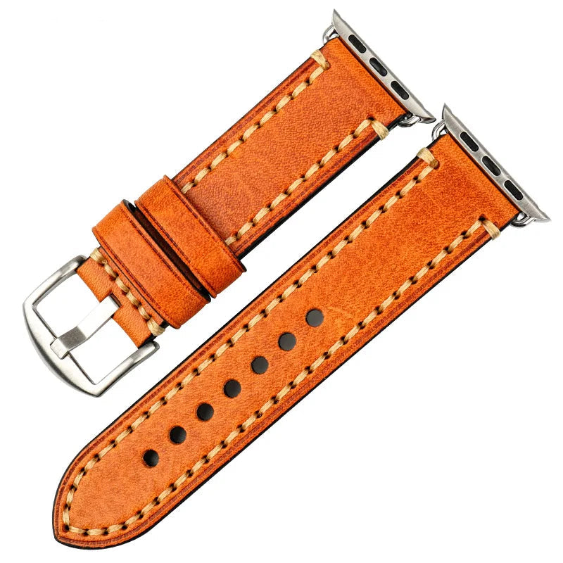 Ersatzarmband für Apple Watch aus gealtertem orangen Leder