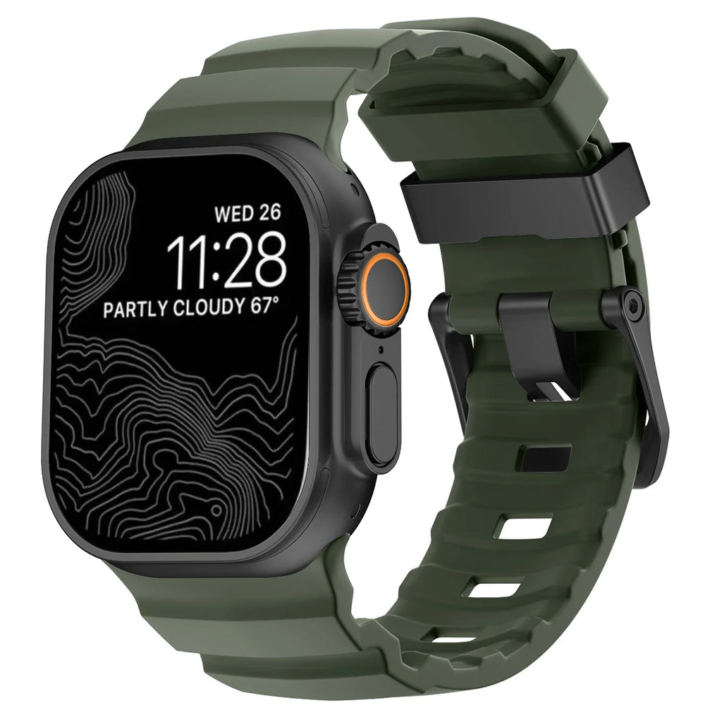 Ersatzarmband für Apple Watch aus dickem schwarzgrünem Silikon