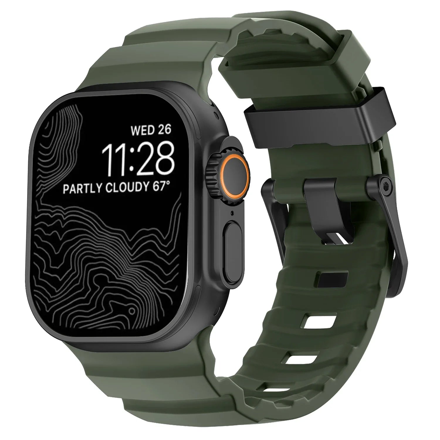 Ersatzarmband für Apple Watch aus dickem schwarzgrünem Silikon