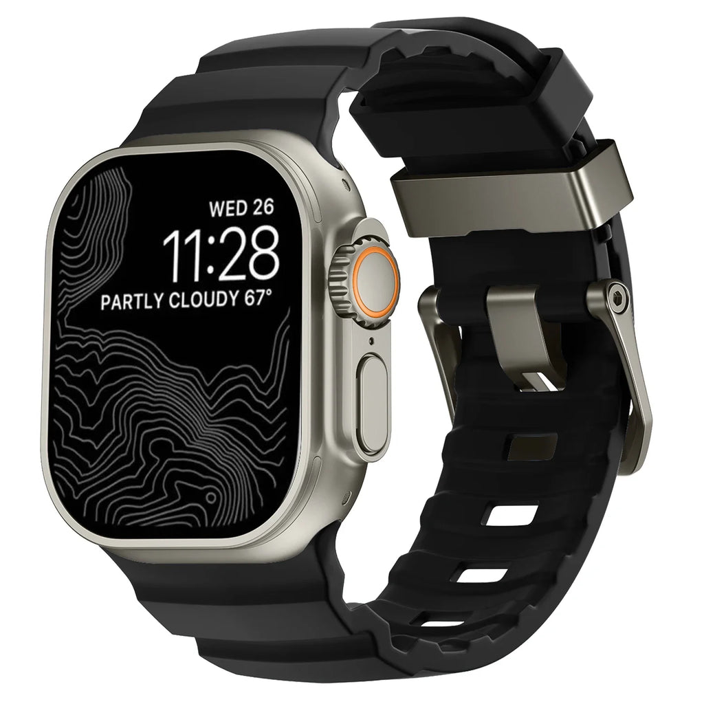 Ersatzarmband für Apple Watch aus dickem schwarzem Silikon
