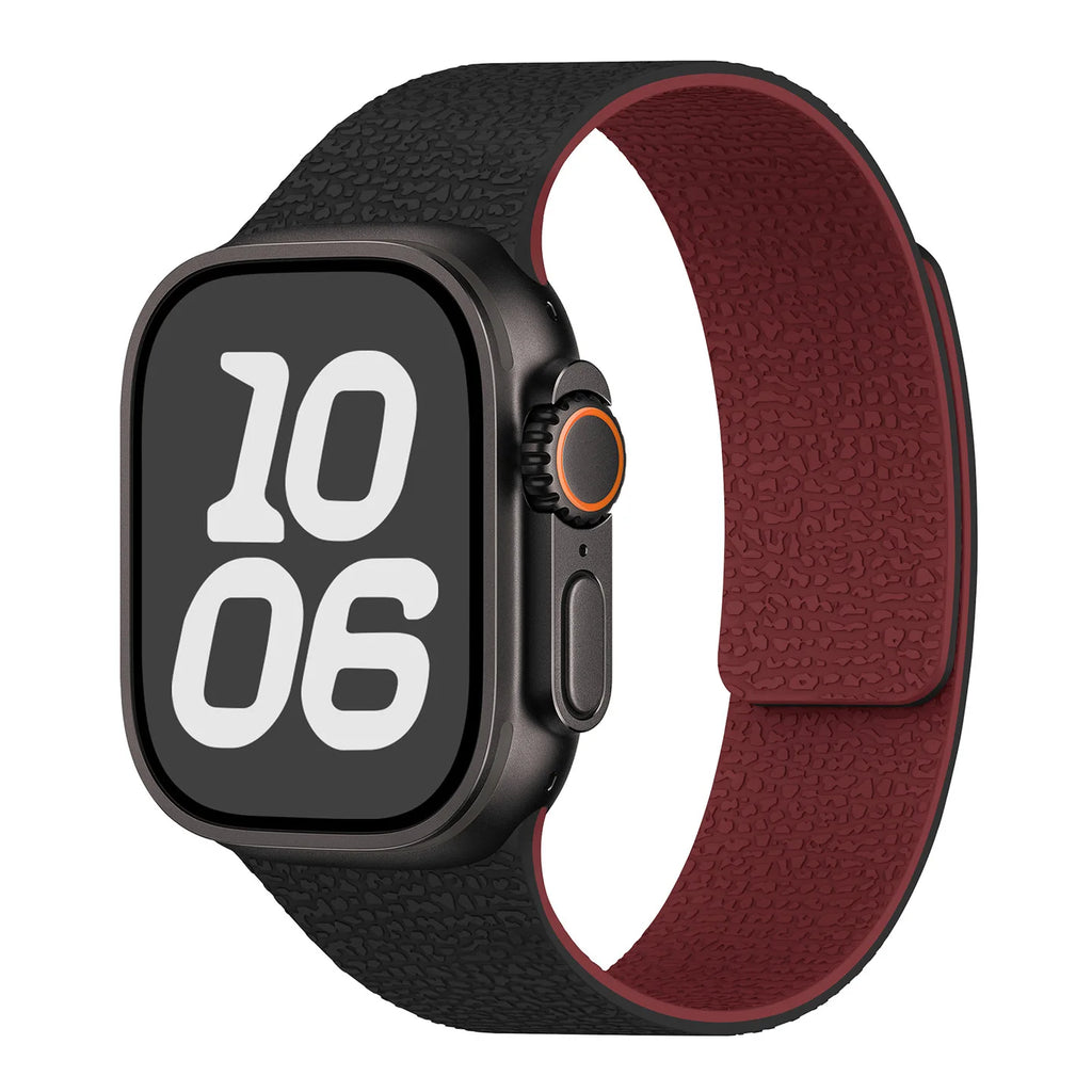 Magnetisches Ersatzarmband aus Silikon für die Apple Watch in Schwarz-Bordeaux