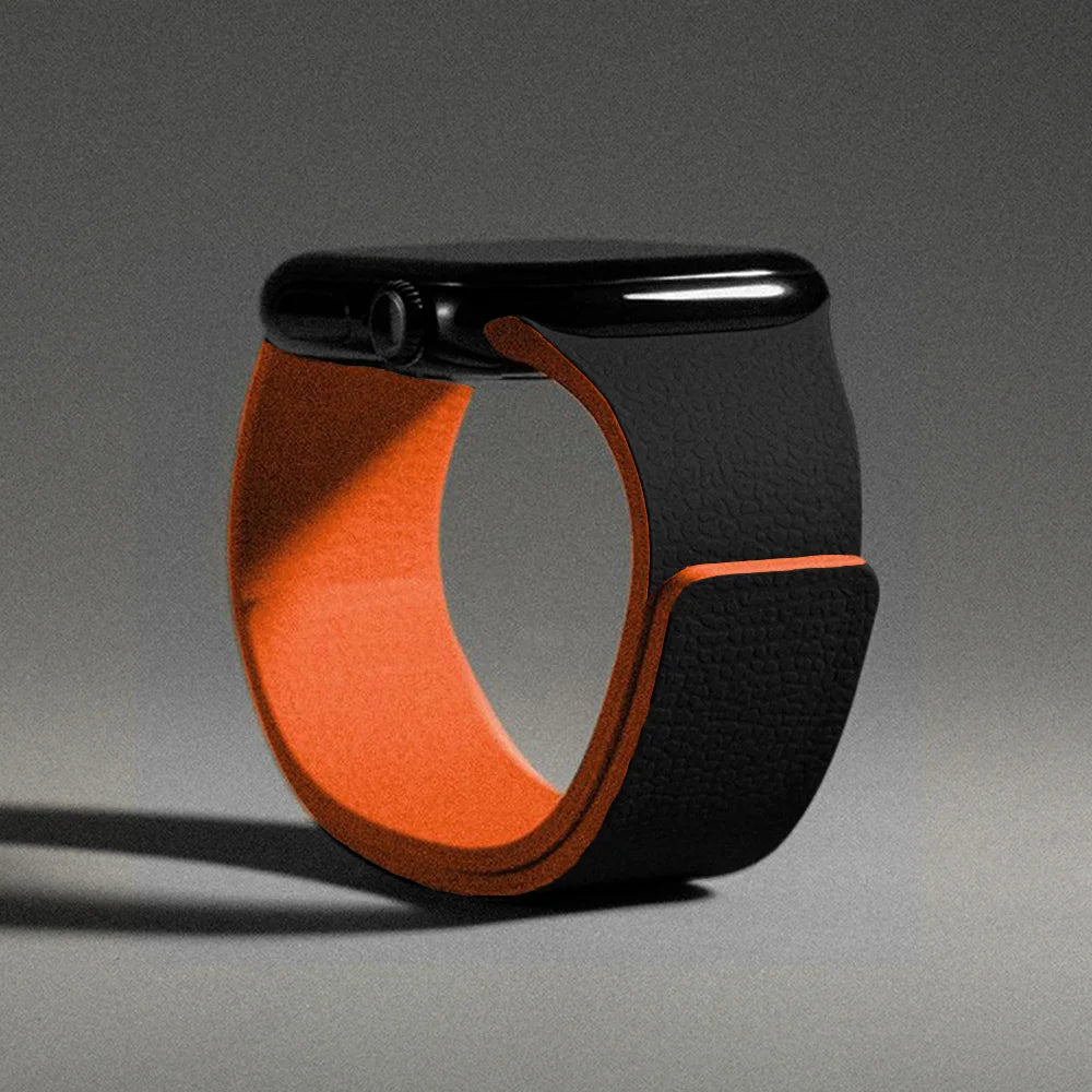 Magnetisches Ersatzarmband aus Silikon für die Apple Watch in Schwarz-Orange