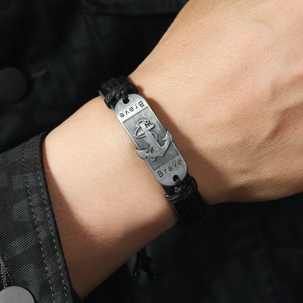 Lederarmband mit Anker-Motiv 