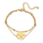 Doppelarmband mit vierblättrigem Kleeblatt in Gold