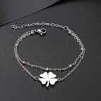 Doppelarmband mit vierblättrigem Kleeblatt in Silber