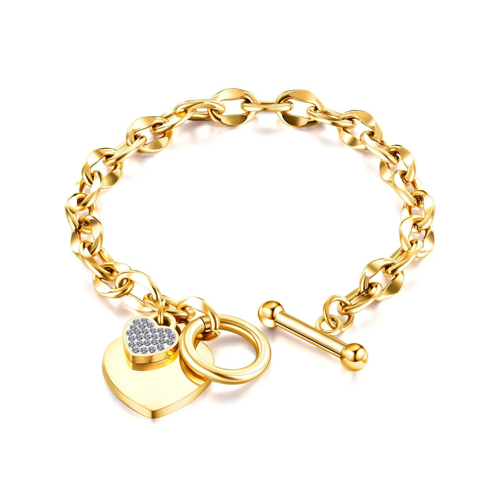 Doppelherz-Gourmet-Armband für Damen in Gold