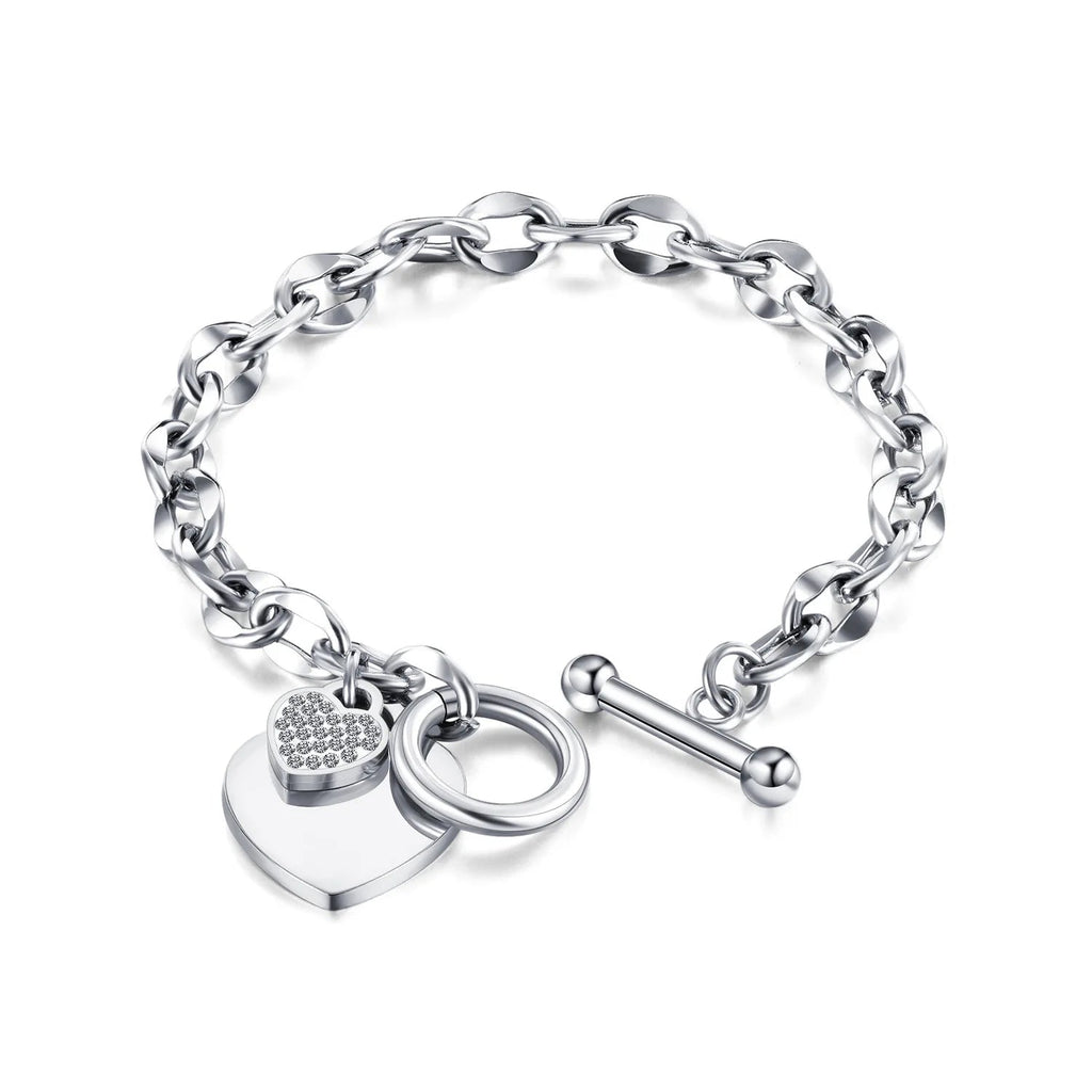 Doppelherz-Gourmet-Armband für Damen in Silber
