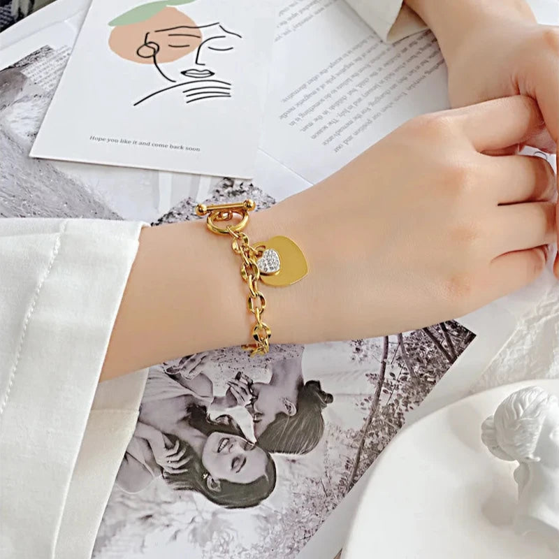 Doppelherz-Gourmet-Armband für Damen in Gold