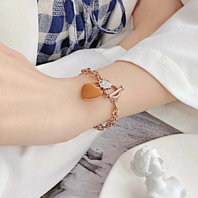 Doppelherz-Gourmet-Armband für Damen in Roségold