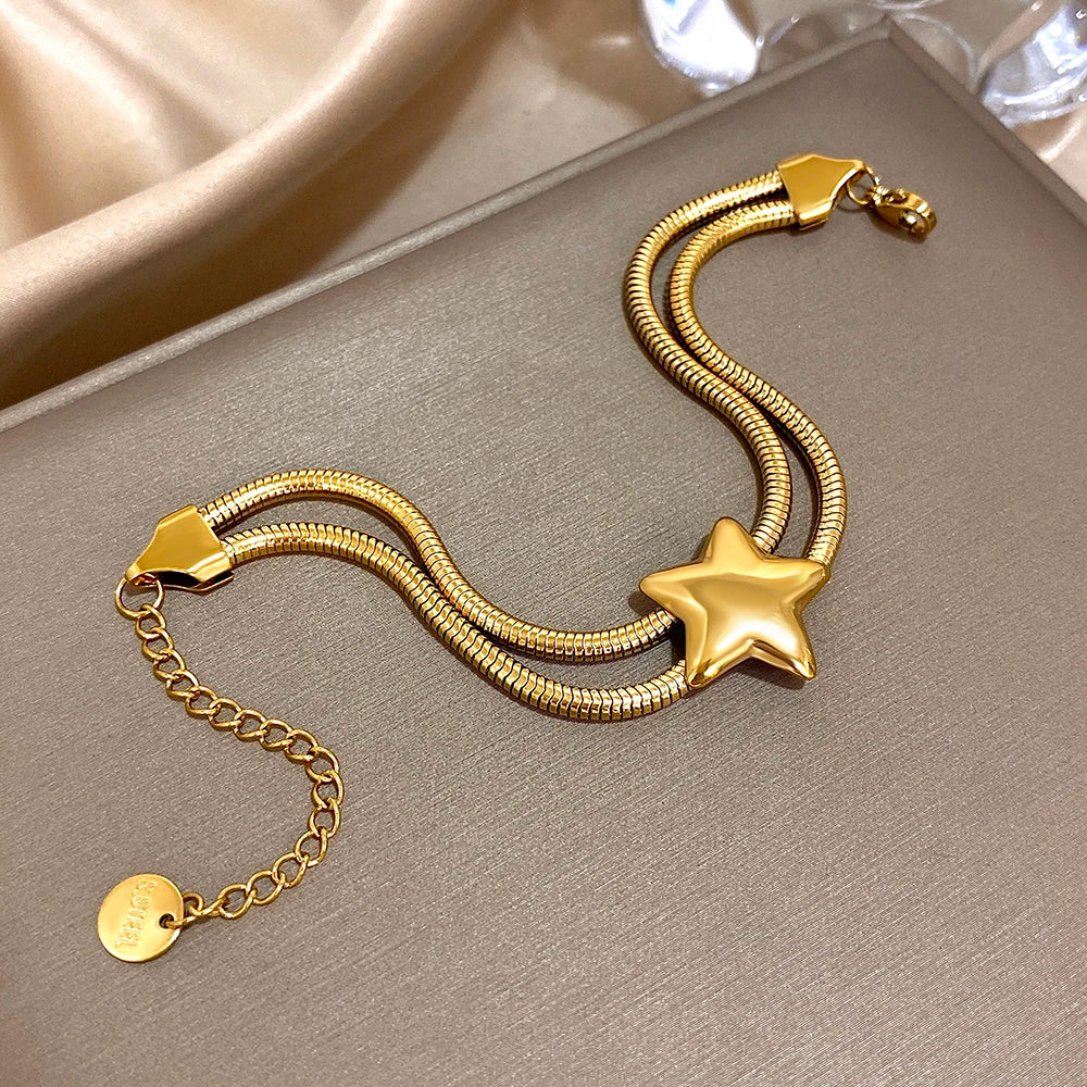 Doppelreihiges Armband mit gewölbtem Stern aus Gold