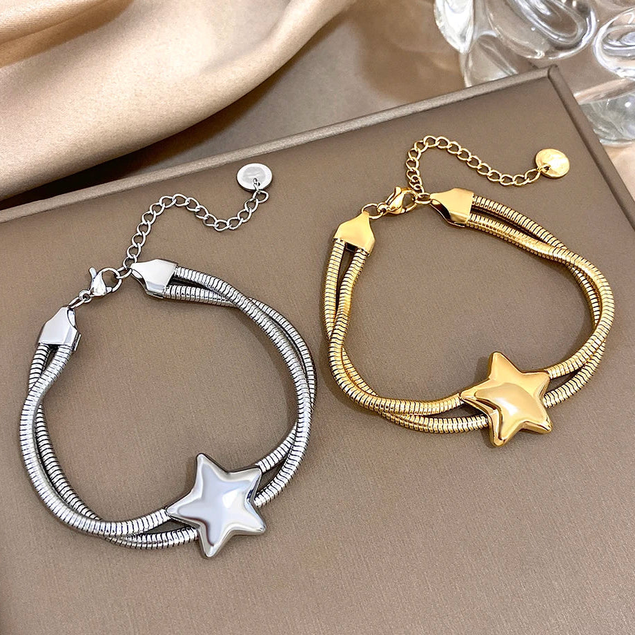 Doppelreihiges Armband mit gewölbtem Stern aus Silber