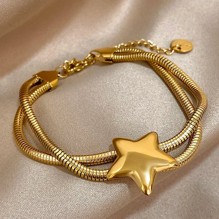 Doppelreihiges Armband mit gewölbtem Stern aus Gold