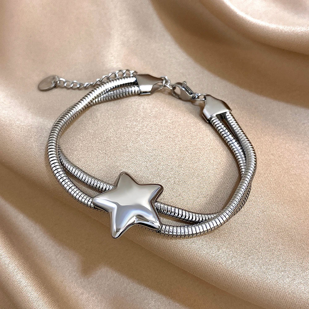 Doppelreihiges Armband mit gewölbtem Stern aus Silber