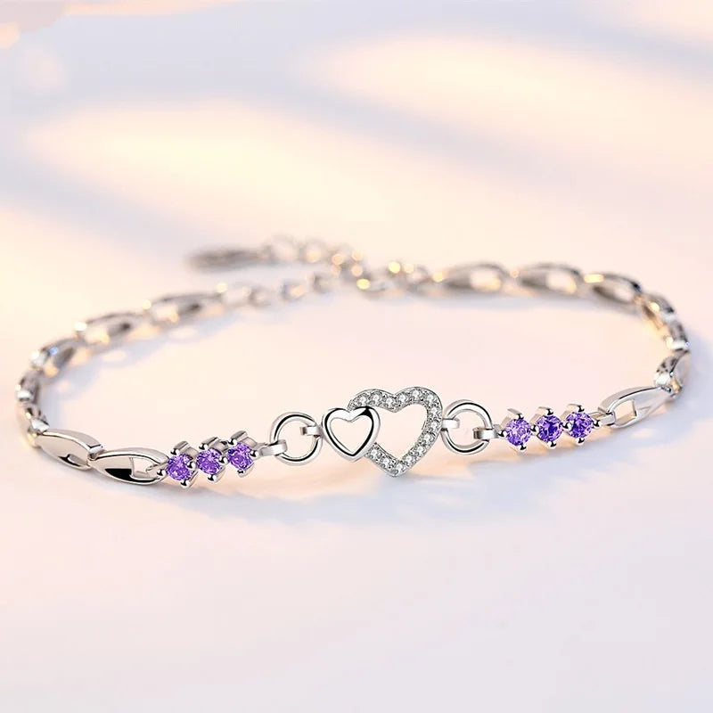 Elegantes Armband mit Herz aus violettem Zirkon