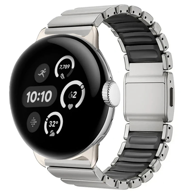 Edelstahlarmband für Google Pixel Watch 3, 4, 45mm Silber und Schwarz