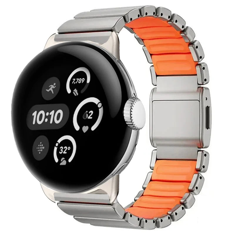 Edelstahlarmband für Google Pixel Watch 3, 4, 45mm Silber und Orange