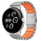 Edelstahlarmband für Google Pixel Watch 3, 4, 45mm Silber und Orange