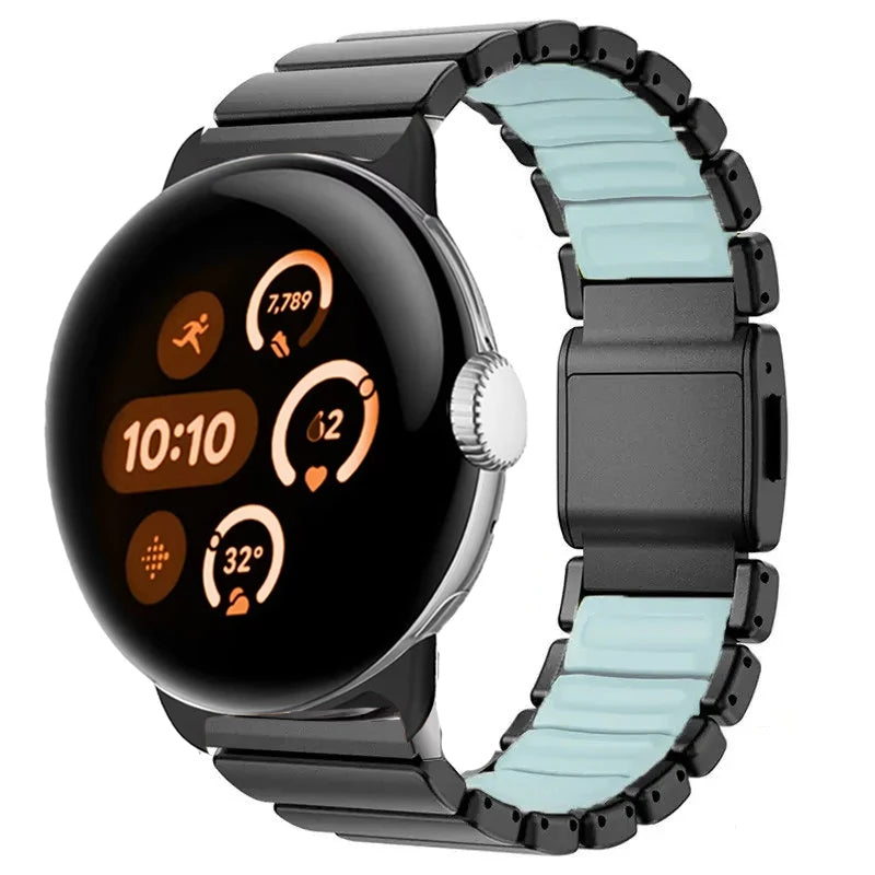 Edelstahlarmband für Google Pixel Watch 3, 4, 45mm Schwarz und Blau