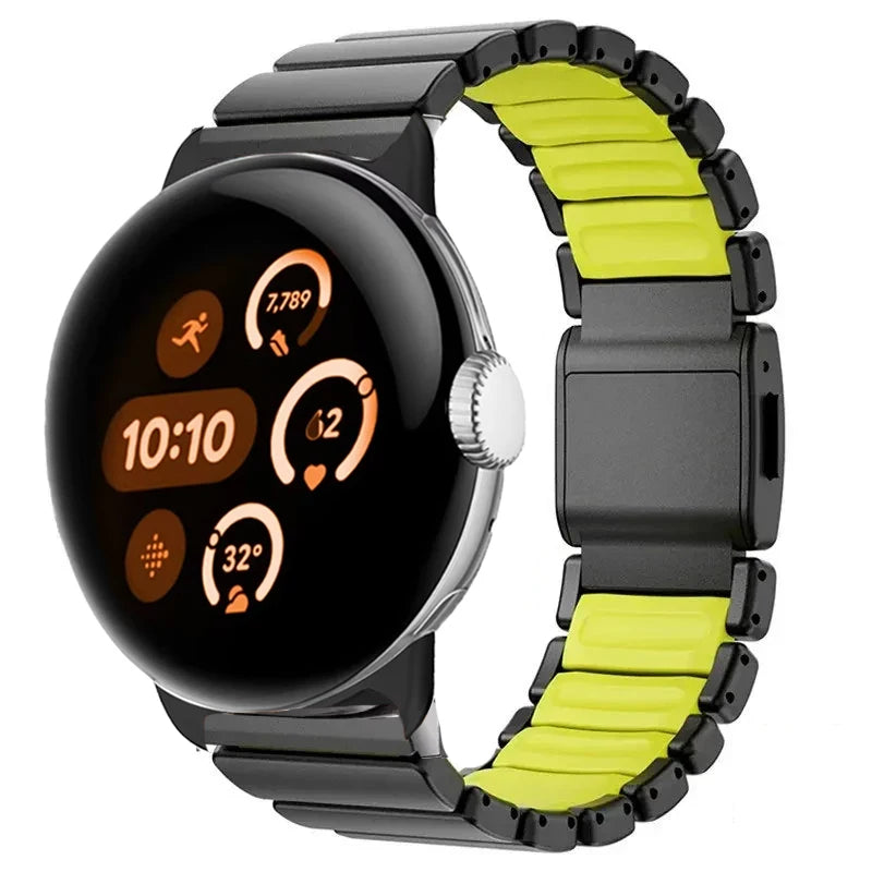 Edelstahlarmband für Google Pixel Watch 3, 4, 45mm Schwarz und Gelb