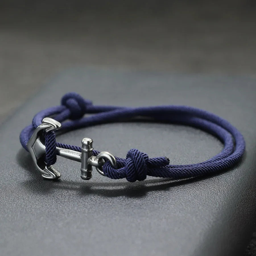 Armband aus Kordel mit Anker, marineblau