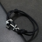 Armband aus Kordel mit Anker, schwarz