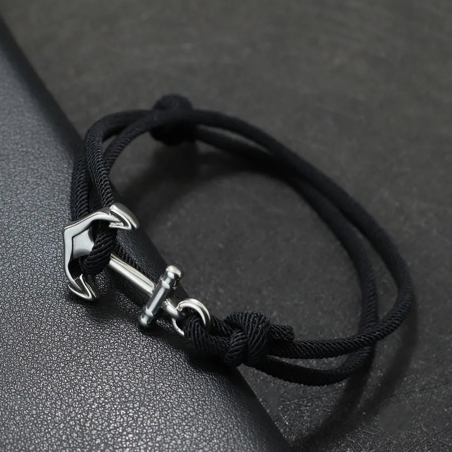 Armband aus Kordel mit Anker, schwarz